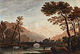 Varley, Fisherman by a River with a Stone Bridge