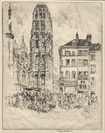ROUEN: Pennell, The Flower Market and the Butter Tower