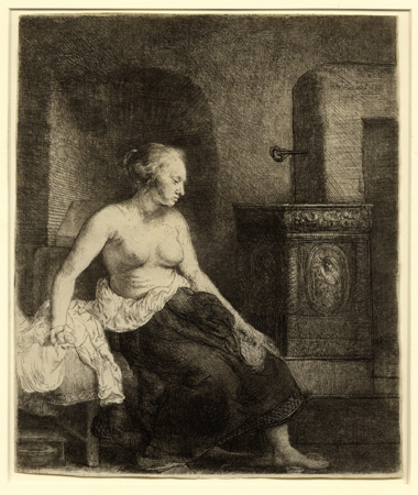 Rembrandt, Woman Sitting Half-Dressed Beside a Stove 